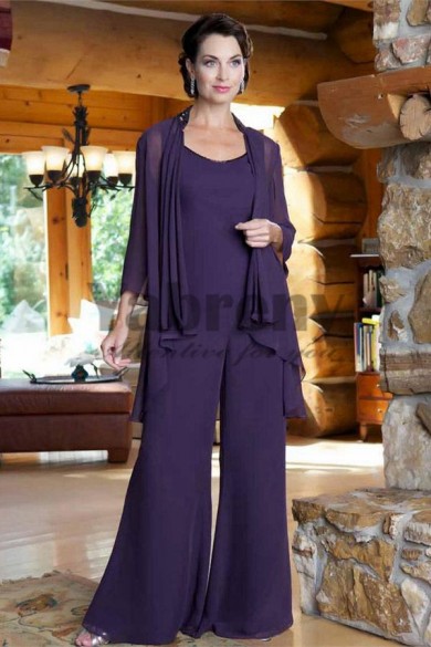 Purple mother of the bride pants suits Chiffon outfit mps-199