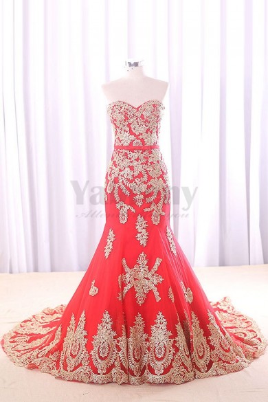 Red Sweetheart Elegant Wedding dresses With Golden Appliques wd-013-1