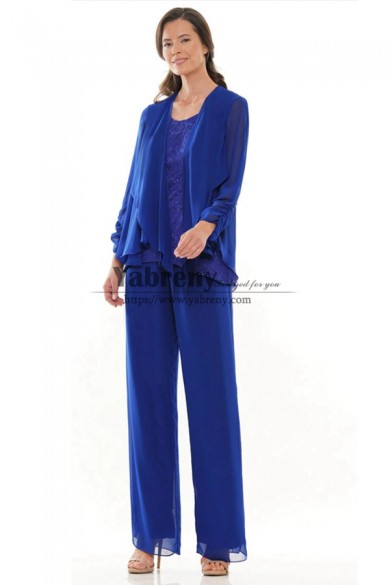 Royal Blue lace Formal Mother of the Bride Pant Suits, Women