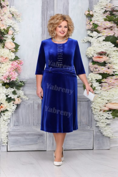 Royal Blue Velvet Mother of The Bride Dresses, Elegant Plus size Women
