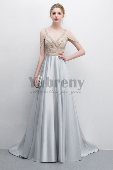 Silver Gray Special occasion Dresses Prom dress Vest Hand beading so-013