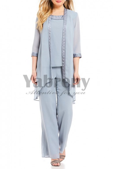 Sky blue Chiffon Elastic waist Mother of the bride pants suits for Beach wedding mps-112