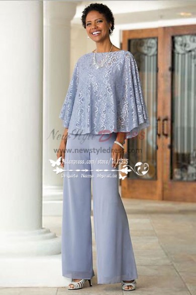 Sky Blue Mother of the bride pant with lace for Spring wedding mps-170