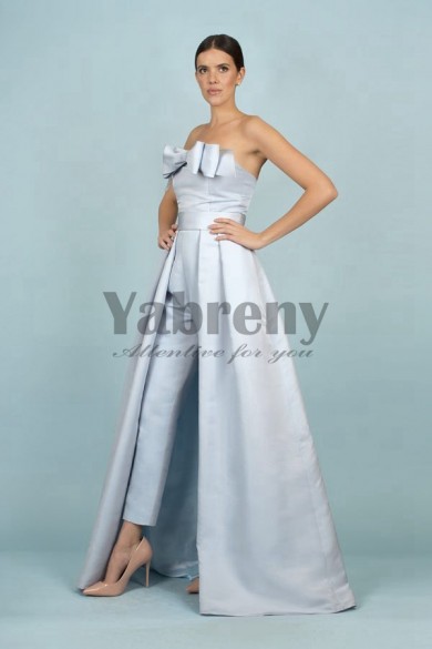 Sky Blue Satin Wedding pants Detachable Train Bridal Jumpsuit Gown so-137