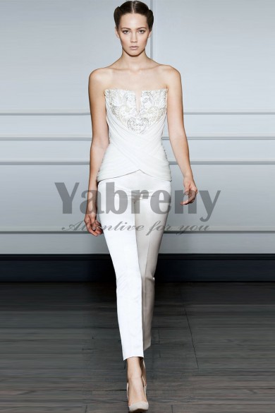 Strapless Wedding jumpsuit with delicate hand beading so-063