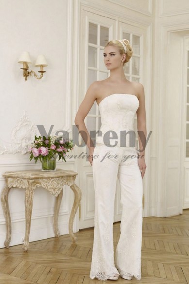 Strapless wedding pants suit lace dress with Elegant so-072