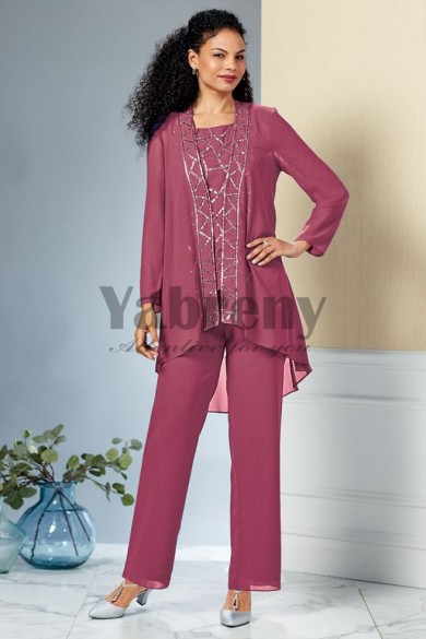 Three pieces Hand Beading Mother of the bride pant suits dress mps-086