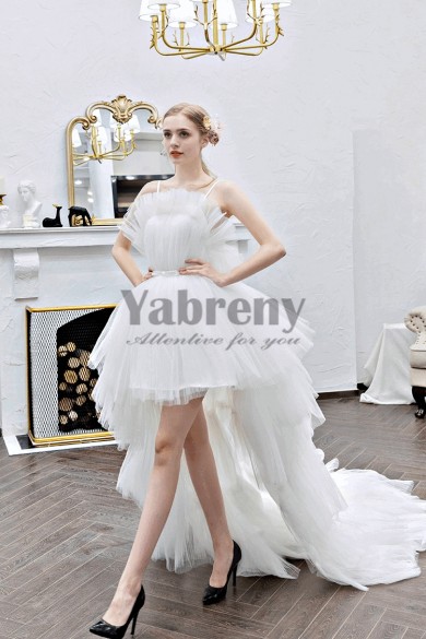 Tier Brush Train Wedding Dresses Asymmetry New Arrival prom Dresses TSJY-048