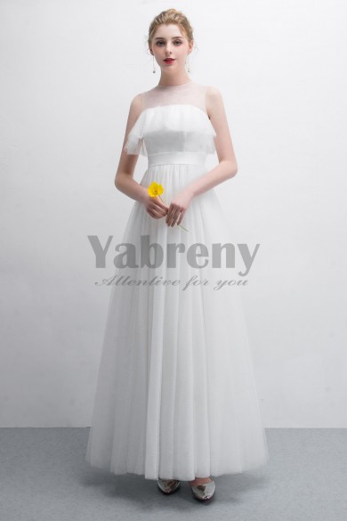 2020 Fashion White Polka dot Tulle  Floor-Length Prom dresses so-015