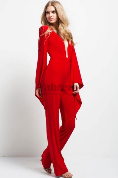 Red Women chiffon jumpsuit prom pants dress so-183