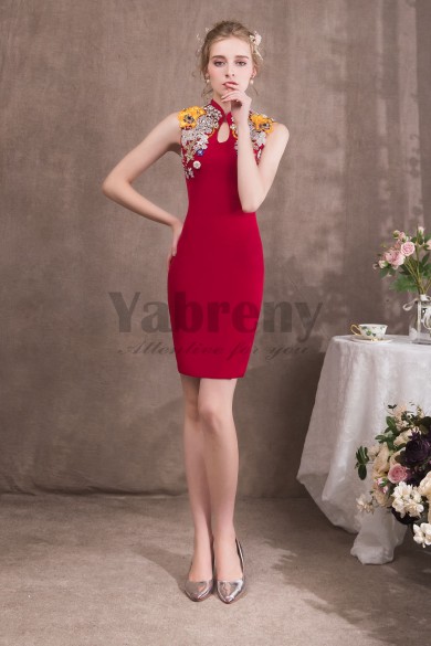 Chinese Style Red Knee-Length Sheath Prom dresses so-054