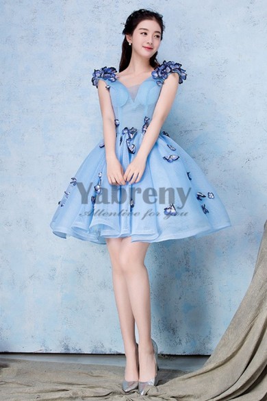 Yabreny 2021 Elegant Sky Blue A-line under $100 Homecoming Dresses cyh-033