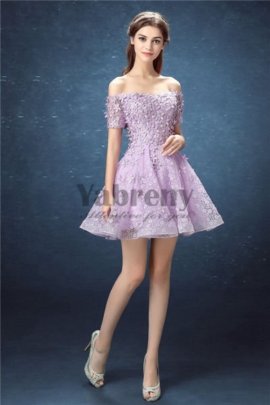 Yabreny 2021 Lavender Above Knee prom dresses Off the Shoulder Homecoming Dresses cyh-043