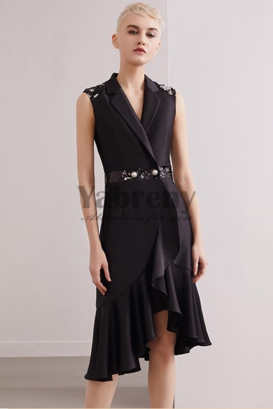 Yabreny Black New Style Knee-Length Front Short Long Back short Dresses cyh-028