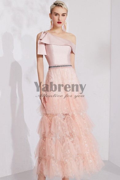 Yabreny pink New Style One Shoulder Tiered Disassemble prom Dresses cyh-029