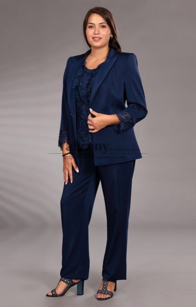 Formal for Mother of the Bride Pant Suits with Coat,Navy Outfit for Daughter