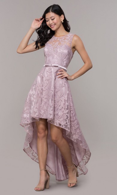 Bean Paste Lace High-Low Prom Dress, Front Short Long Back Homecoming Dresses sd-020-1