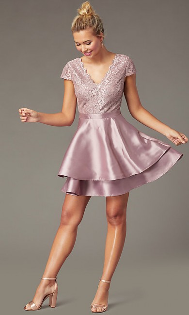 Bean Paste Tight Satin Tiered Homecoming Dress,Mauve Graduation Party Dresses sd-038