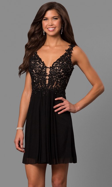 Black Lace-Bodice Homecoming Dresses, Charming Above Knee Graduation Party Dresses sd-036-3