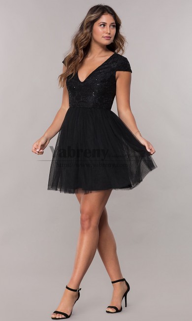 Black Lace Homecoming Dresses,A-line Short Dresses,Robes de bal,Vestidos De Fiesta sd-067-2
