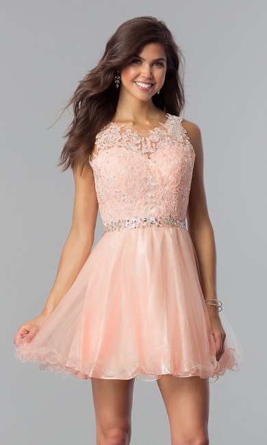 Blushing Pink Flare Homecoming Party Dress,Graduation Dresses with Glass Drill Belt sd-022-2