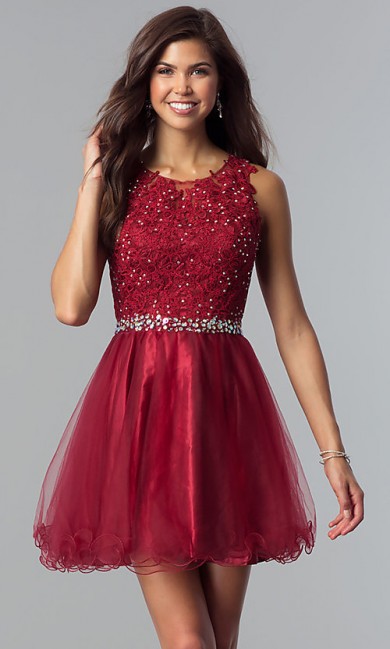 Burgundy Flare Homecoming Party Dress,Graduation Dresses with Glass Drill Belt sd-022-3