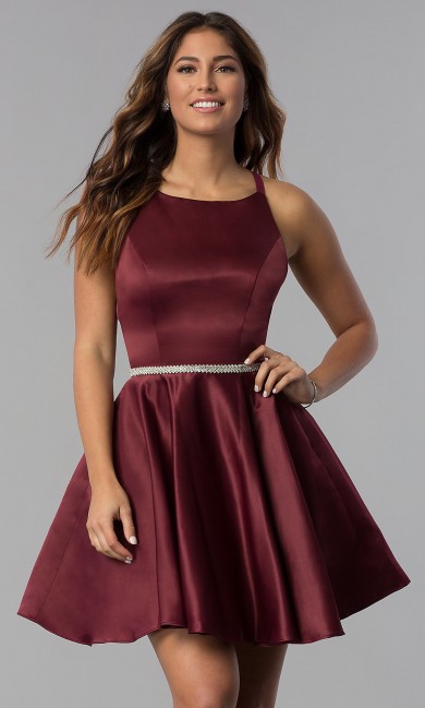 Burgundy Satin Homecoming Dress,Under $100 A-line Short Party Dresses sd-042-3