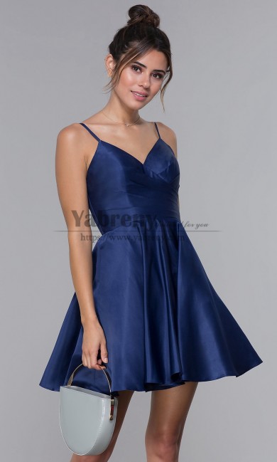 Dark Blue Short Dresses, A-line Spaghetti Homecoming Dresses,Vestidos De Fiesta sd-050-1