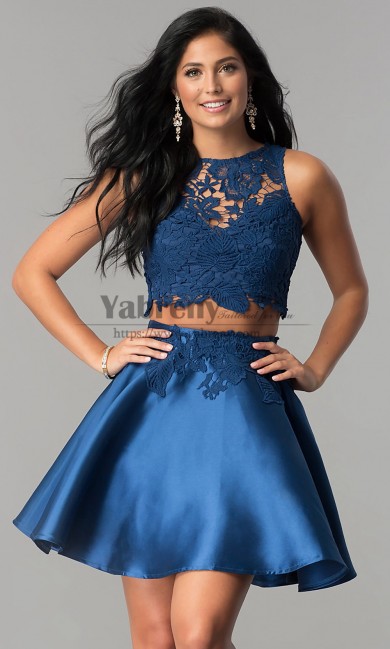 Royal Blue Two-Piece Short Dress,A-line Homecoming,Vestidos De Fiesta sd-054-3