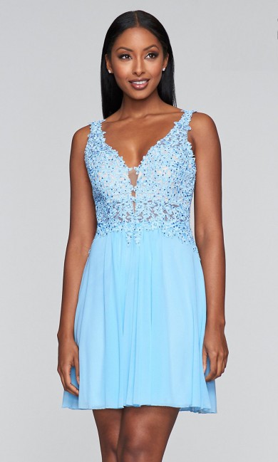 Sky Blue Lace-Bodice Homecoming Dresses, Charming Graduation Party Dresses sd-036-4