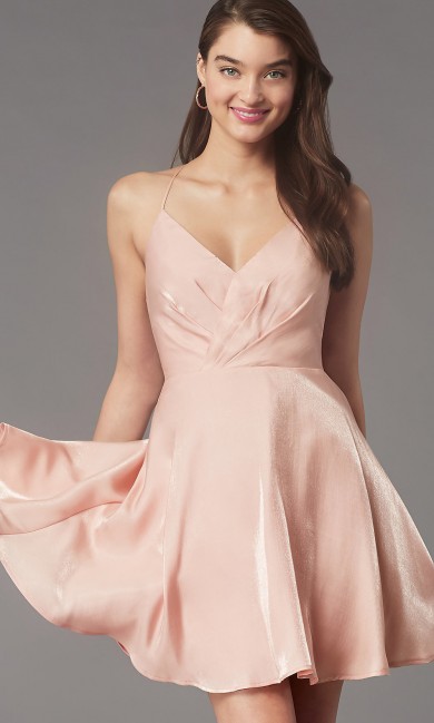 Under $100 Pleated-Bodice Homecoming Dress, Simply Above Knee Pink Prom Dresses sd-044-2