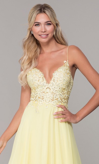 Yellow Chiffon Embroidered Short Prom Dress, Embroidered Homecoming Dresses, Vestidos De Fiesta sd-053-3
