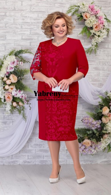 2022 Plus Size Mother Of the Bride Dress, Red Women