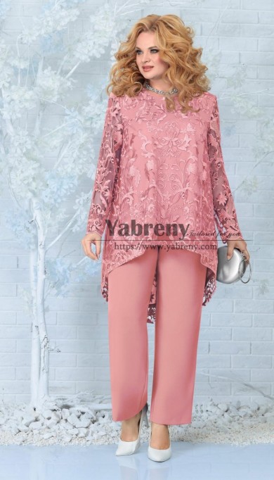 Bean Paste New Arrival Mother of the Bride Pantsuits Two Pieces Lace Trousers Suit Pink mps-600-1