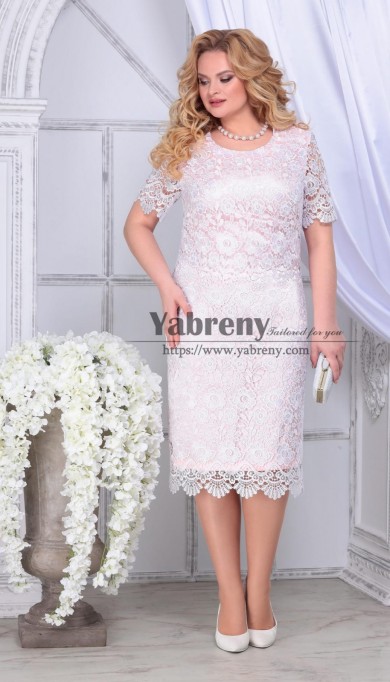 Elegant Lace Mid-Calf Pink Plus Size Mother Of the Bride Dresses,Robes de Mère de Mariée Grandes Tailles mps-566-3