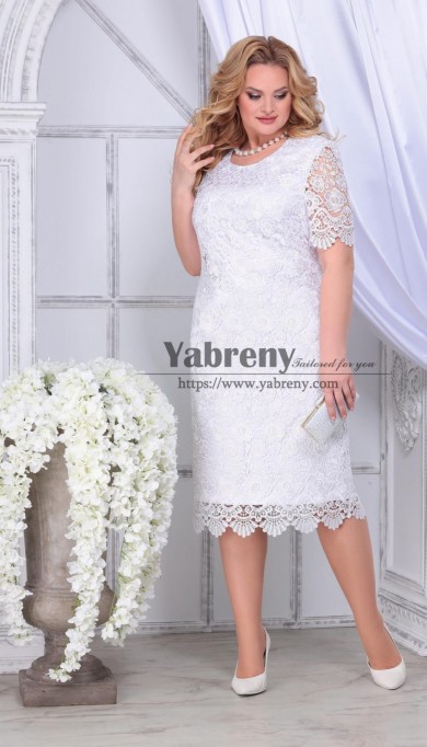 Elegant Lace Mid-Calf White Plus Size Mother Of the Bride Dresses, Платья для матери невесты больших размеров mps-566-4