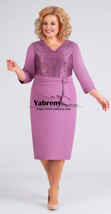 Lavender Knee-Length Mother of the bride dress, Plus Size Custom-made Dresses mps-555-1