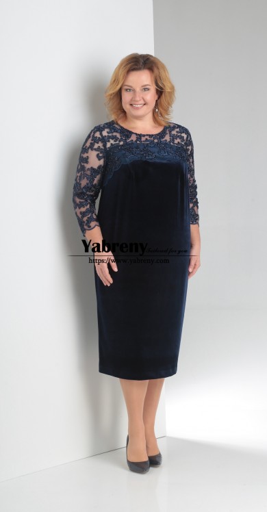 Plus Size Dark Navy Velvet Dress for Mother of the Groom,Vestidos de talla grande mps-549-2