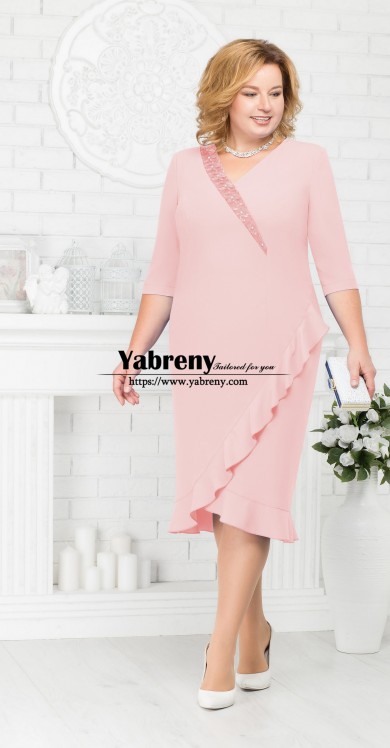 Pink V-neck Mother Of the Bride Dress,Robes pour femmes mps-554-3
