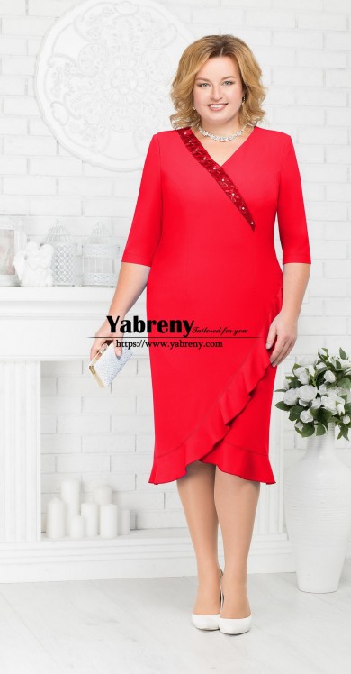 Red V-neck Mother Of the Bride Dress With Ruffles New Arrival,Robes pour femmes mps-554-2