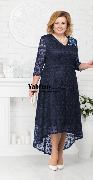 Dark Navy Mother of the Bride Lace Dress, High Low Women
