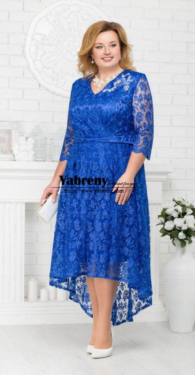 Mother of the Bride Lace Dress, Royal Blue High Low Women
