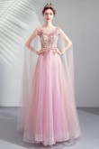 2020 A-line Empire Prom Dresses Sweep Train Pink Evening Dresses TSJY-147