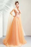 2020 A-line Orange Prom Dresses Brush Train Hand Beading Evening Dresses TSJY-120