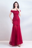 2020 Sheath Burgundy lace Prom Dresses Off the Shoulder Evening Dresses TSJY-127
