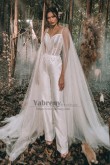 2022 Watteau Train Wedding Jumpsuits Dresses Hand Beading Bridal Jumpsuit  Dress, Monos de escarda, Macacões nupciais so-319