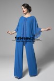 2022 New Arrival Ocean Blue Chiffon Cape Mother of the Bride Pant suits for Wedding mps-666