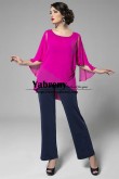 2022 New Style Rose Red Mother of the Bride Pant suits Chiffon Two Piece Women Trouser Outfit mps-669