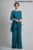 2 Piece Mother of the Bride Pant Suits, Greenblack Hunter  Chiffon Spring Women Elastic Waist Pant Outfits mps-756-3