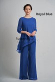 2 Piece Mother of the Bride Pant Suits, Royal Blue Chiffon Spring Women Elastic Waist Pant Outfits mps-756-5
